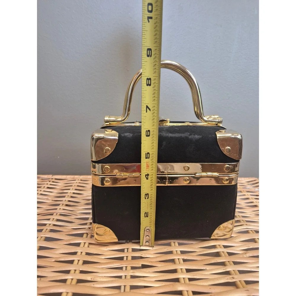 La Regale Vintage Black Velvet Trunk Box Bag Gold Hardware Evening Purse Handbag